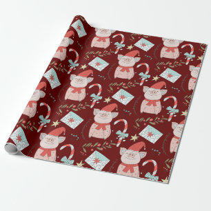 Papier Cadeau Joli Motif de porc de Noël