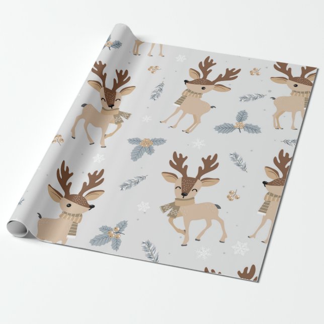 Papier Cadeau Joli Motif de rennes de Noël (Déroulé)