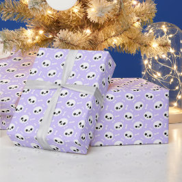 Papier Cadeau Joli motif d'Halloween crâne et os violet