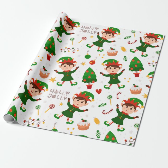 Papier Cadeau Joli Motif elfe de Noël (Déroulé)