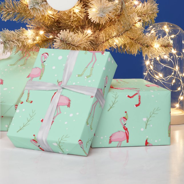 Papier Cadeau Joli motif flamant rose Noël (Vacances)