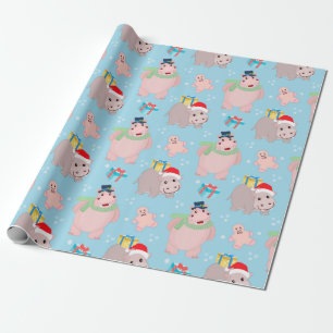 Papier Cadeau Joli Motif Hippopotamus de Noël