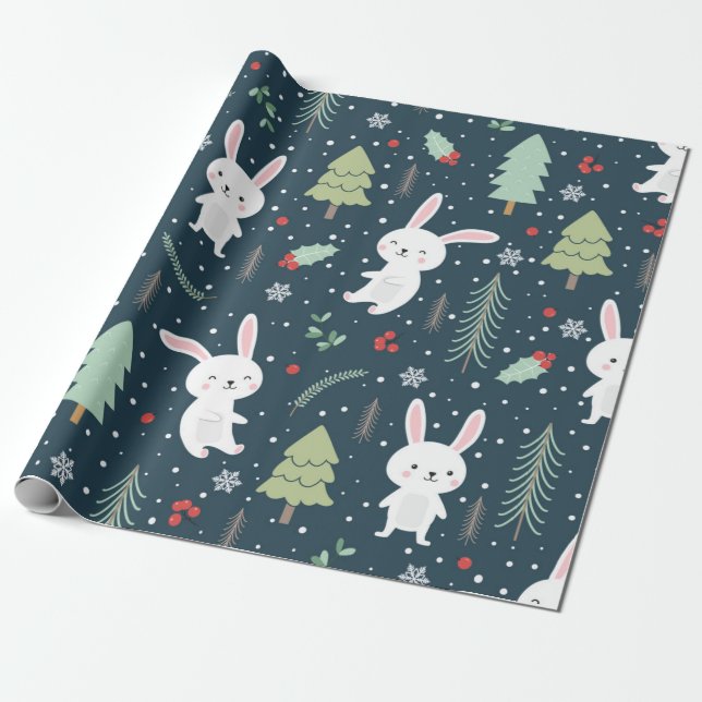 Papier Cadeau Joli Motif lapin de Noël (Déroulé)