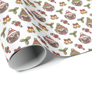 Papier Cadeau Joli Motif Noël Chien race Carlin