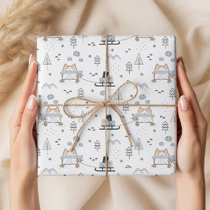 Papier Cadeau Joli motif sans couture de Noël de chat de patinag