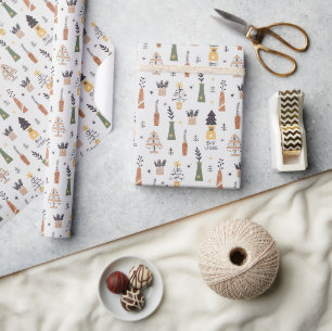 Papier Cadeau Joli motif Xmas arbre gris et vert mignon