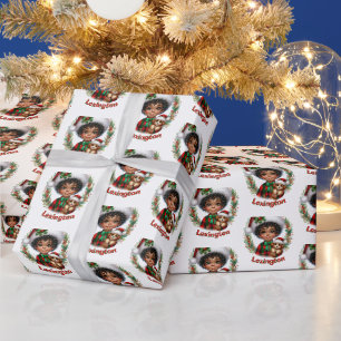 Papier Cadeau Joli Noël Africain Américain Boy & Puppy