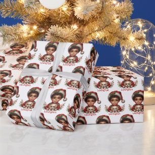 Papier Cadeau Joli Noël Africain Américain Boy & Puppy