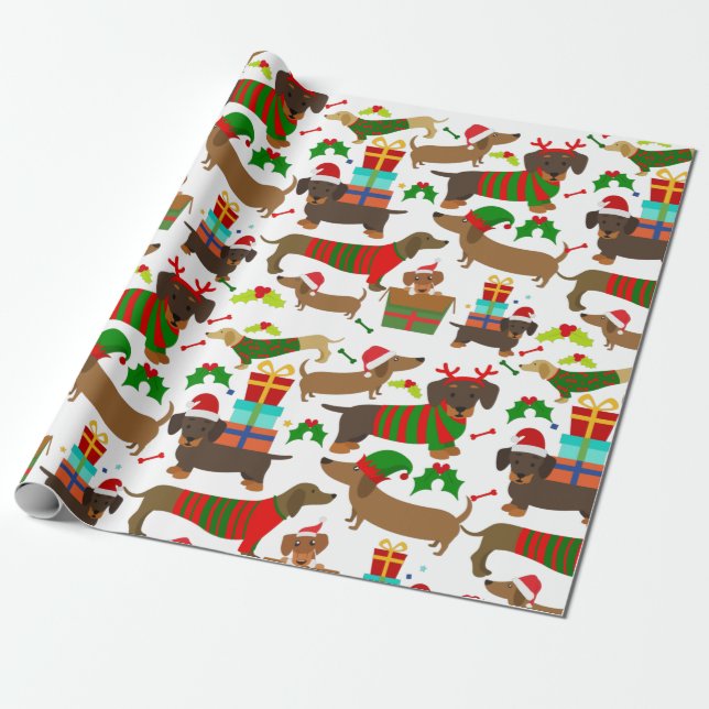 Papier Cadeau Joli Noël Dachshund (Déroulé)