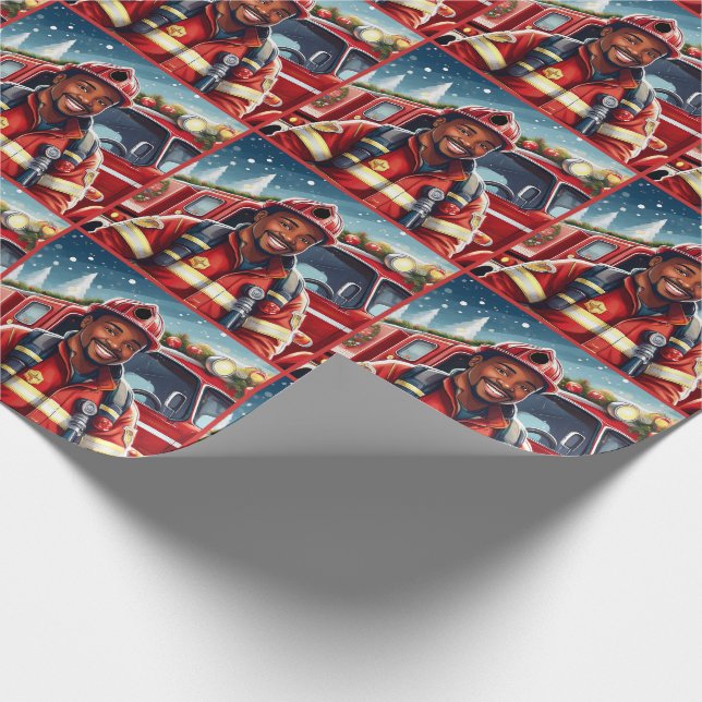 Papier Cadeau Joli Noël des pompiers afro-américains (Coin)
