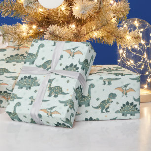 Papier Cadeau Joli Noël Dino Lumières Enfants Motif