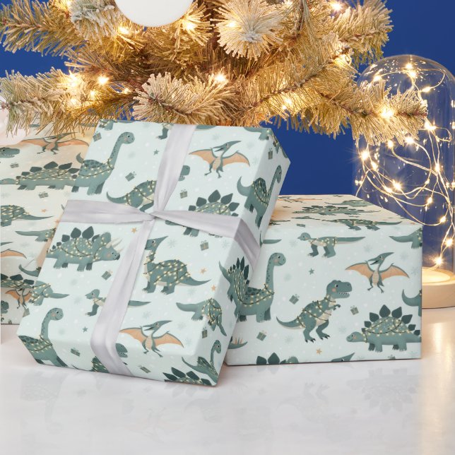 Papier Cadeau Joli Noël Dino Lumières Enfants Motif (Vacances)
