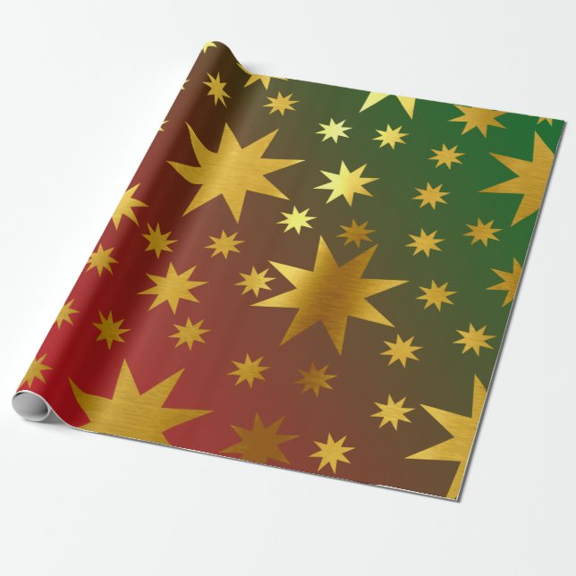 Papier Cadeau Joli Noël Étoiles Décoration Papier d'enveloppemen (Déroulé)