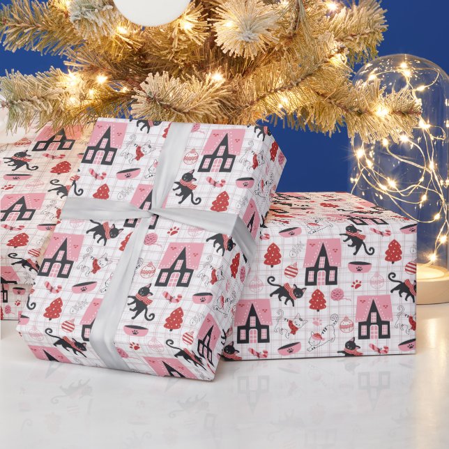 Papier Cadeau Joli Noël Kitty Chat Motif (Vacances)