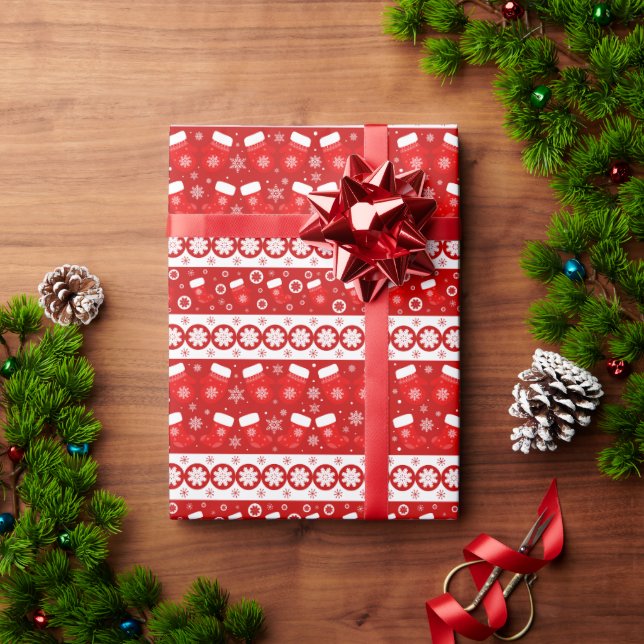 Papier Cadeau Joli Noël Mittens et Motif de bas (Cadeau de vacances)