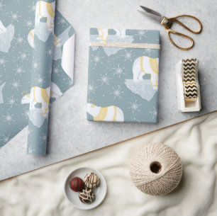 Papier Cadeau Joli Noël Ours polaire Snowflake hiver