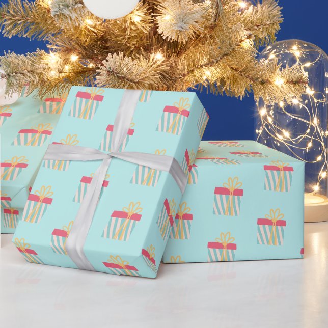 Papier Cadeau Joli Noël rayé Présents Motif - Aqua (Vacances)