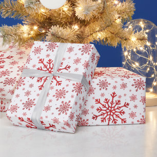 Papier Cadeau Joli Noël rouge Flammes de neige sur le Blanc d'h