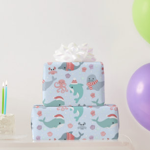 Papier Cadeau Joli Noël Sea Life Dolphins Motif
