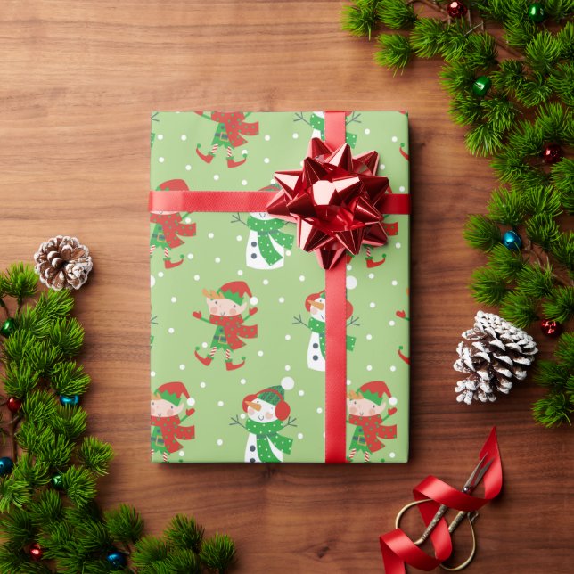 Papier Cadeau Joli Noël Snowman et elfe enveloppement papier (Cadeau de vacances)