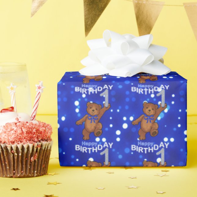 Papier Cadeau Joli Nounours Brown 1er anniversaire (Fête d'anniversaire)