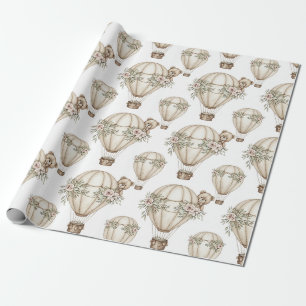 Papier Cadeau Joli ours en peluche montgolfière motif neutre 6