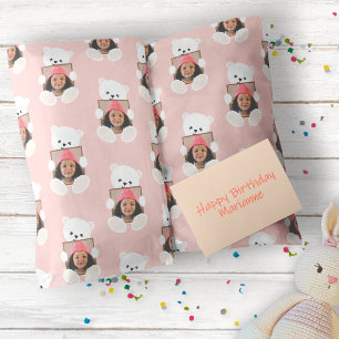 Papier Cadeau Joli Ours en Peluche Rose Photo Enfants Anniversai