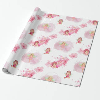 Papier Cadeau Joli papier d'emballage fée rose pour filles