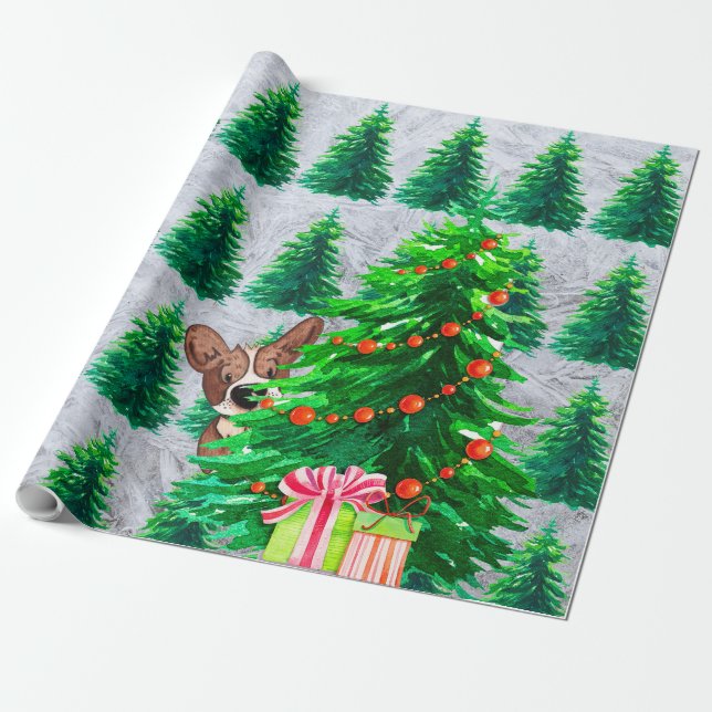 Papier Cadeau Joli papier d'enveloppement de chien des arbres de (Déroulé)