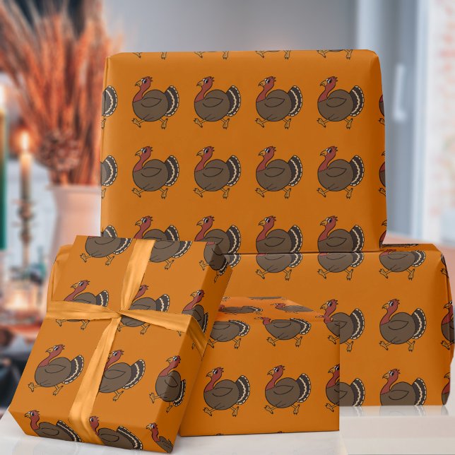 Papier Cadeau Joli papier d'enveloppement Motif de la Turquie Th (Lots of turkeys trotting along this wrapping paper!)
