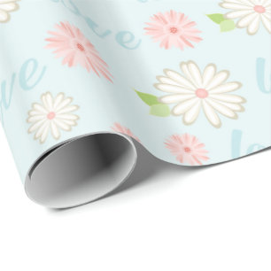 Papier Cadeau Joli Pastel Amour et Fleurs Motif