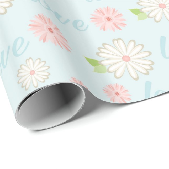 Papier Cadeau Joli Pastel Amour et Fleurs Motif (Coin rond)