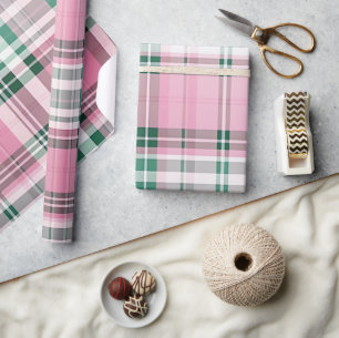 Papier Cadeau Joli Pastel Rose Et Vert Plaid