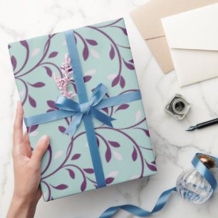 Papier Cadeau Joli pastel turquoise motif floral monogramme