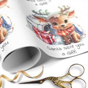 Papier Cadeau Joli Père Noël Reindeer Snow Kids personnalisés No