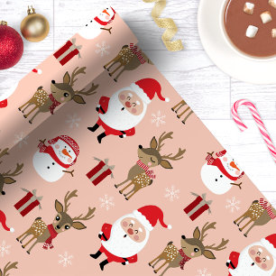 Papier Cadeau Joli Père Noël Renne Bonhomme de neige Noël