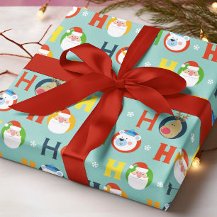 Papier Cadeau Joli Père Noël Snowman Ho Ho Typographie Noël