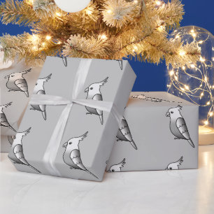 Papier Cadeau Joli perroquet gris et blanc cartoon oiseaux