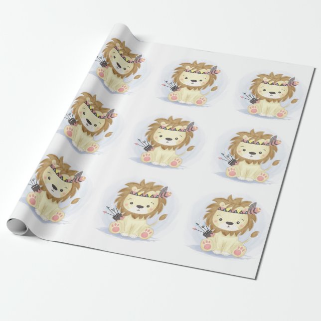 Papier Cadeau Joli petit Boho Lion bébé garçon douche (Déroulé)