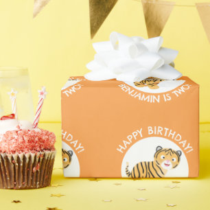 Papier Cadeau Joli petit tigre personnalisé dessin animé anniver