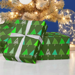 Papier Cadeau Joli Petit Vert Noël Arbres Fête Enveloppement P