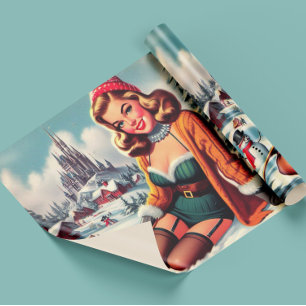 Papier Cadeau Joli Pin-up Rétro Hiver