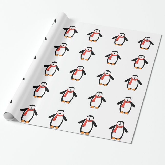 Papier Cadeau Joli pingouin de Noël Noël Noël Noël Fête Écharpe  (Déroulé)