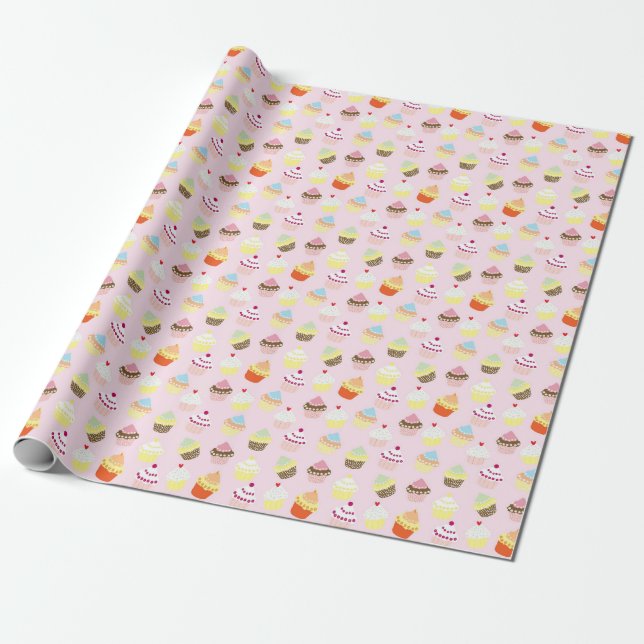 Papier Cadeau Joli Pink Cupcakes Enveloppement Cadeau (Déroulé)