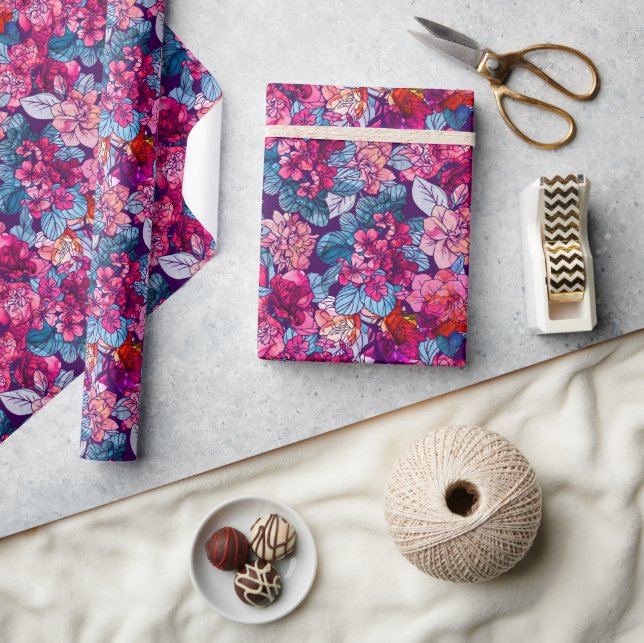 Papier Cadeau Joli Pink Purple Floral Pattern Cadeau (Artisanat)