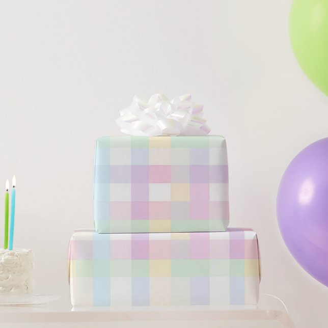Papier Cadeau Joli Plaid Pastel Rose Vert Jaune Bleu Violet (Cadeaux de fête)