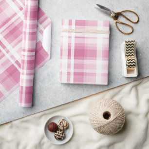 Papier Cadeau Joli Plaid Rose Pastel