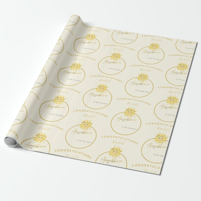 Papier Cadeau Joli Rayon Jaune de Soleil Baby shower d'été (Déroulé)