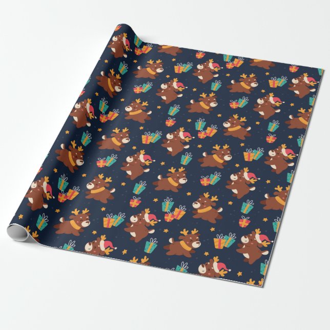 Papier Cadeau Joli renne de Noël (Déroulé)
