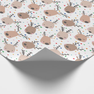 Papier Cadeau Joli renne de Noël avec points et étoiles